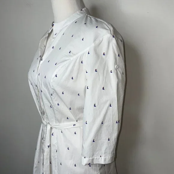 Vivienne Hu Cotton Button Shirt Dress Boat Print with Tie Size M - Picture 2 of 16